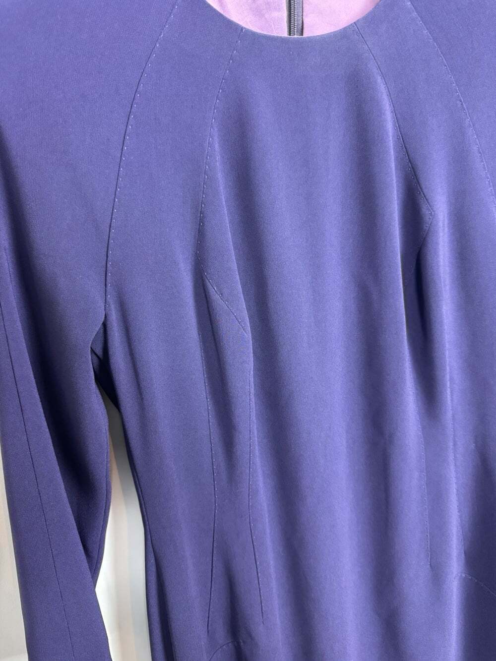 Talbot Runhof Purple Solid Sheath Crew Neck 3/4 Sleeve Zip Dress Size 10 - Picture 9 of 10